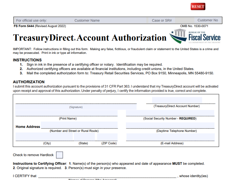 TreasuryDirect Account Authorization Form