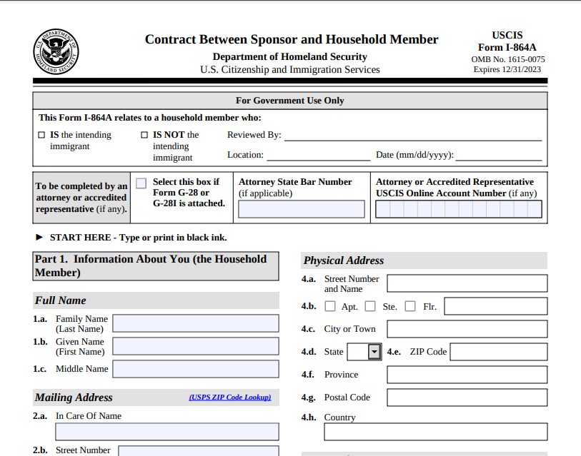 Form I 864A CONTRACT BETWEEN SPONSOR AND HOUSEHOLD MEMBER Law form-i-864a-contract-between-sponsor-and-household-member-law