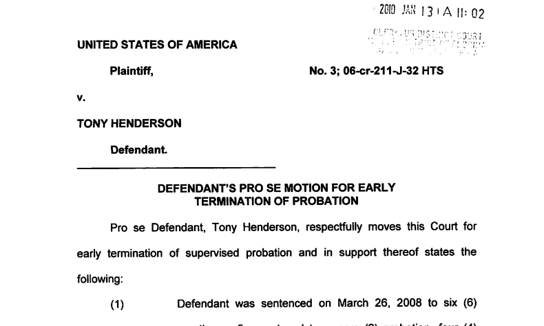 Motion For Early Termination Of Probation (Sample)