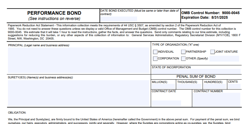 STANDARD FORM PERFOMANCE BOND