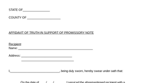 Affidavit of truth in support of promissory note