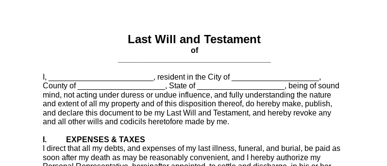 LAST WILL AND TESTAMENT SAMPLE DOCUMENT