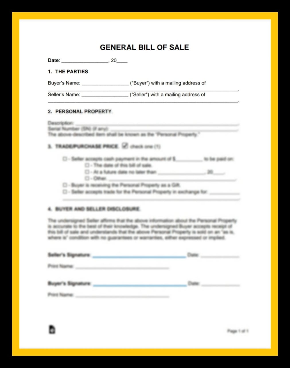 General Personal Property Bill of Sale Form