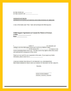 AFFIDAVIT OF NOTICE OF WAIVER AND FORGIVENESS OF ARREARS