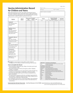 Vaccine Administration Record  for Children and Teens