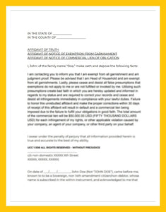 AFFIDAVIT OF NOTICE OF EXEMPTION FROM GARNISHMENT