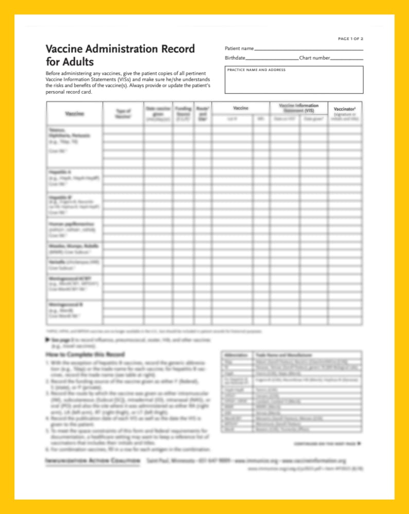 Vaccine Administration Record for Adults