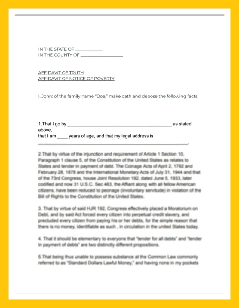 AFFIDAVIT OF NOTICE OF POVERTY