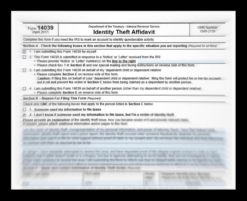 Sample IRS identity Theft Report
