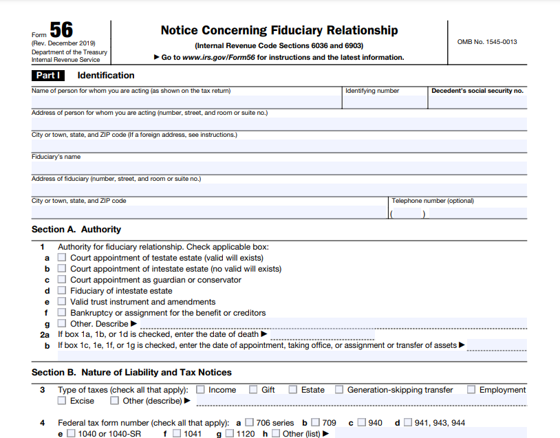 Form 56 - Notice Concerning Fiduciary Relationship
