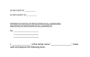 Sample Affidavit of Notice of Revocation of Contract and Rescission of Contract (CPS/Or other)