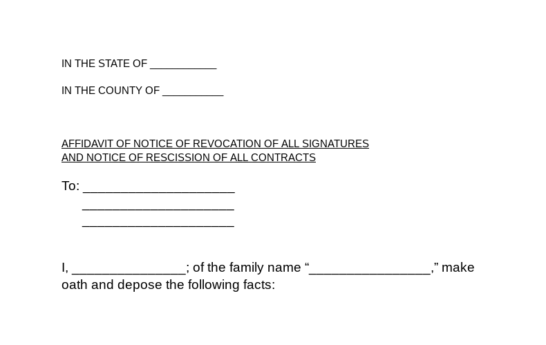 Sample Affidavit of Notice of Revocation of Contract and Rescission of Contract (CPS/Or other)