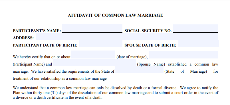 AFFIDAVIT OF COMMON LAW MARRIAGE