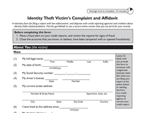 Identity Theft Report Form (For Default Judgments, Debts, Paternity Court, and More)