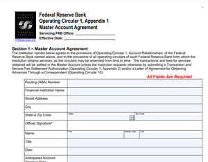 Federal Reserve Master Account Agreement (OC1, Appendix 1)