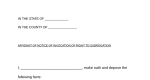 Sample Affidavit of Notice of Invocation of Right to Subrogation