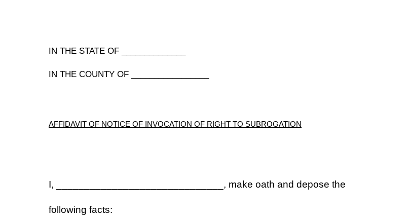 Sample Affidavit of Notice of Invocation of Right to Subrogation