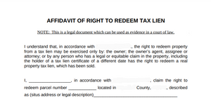 SAMPLE AFFIDAVIT OF RIGHT TO REDEEM TAX LIEN
