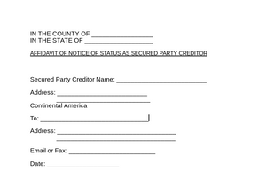 Sample Affidavit of Notice of Status As Secured Party Creditor